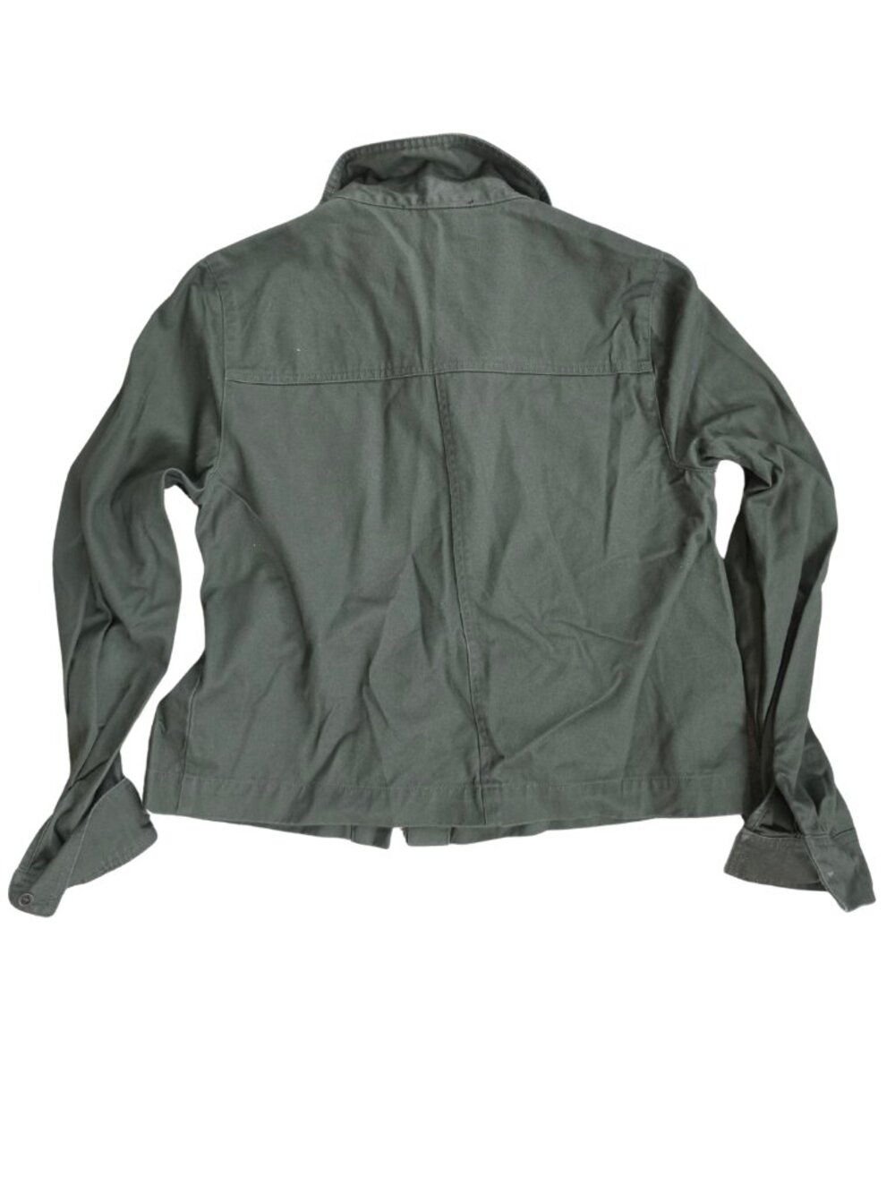 Forever 21 Olive Green Utility Field Short Jacket Embroidered Patches Army Small - Picture 7 of 7